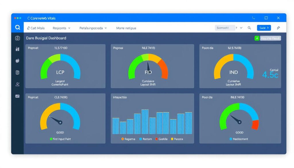 Dashboard mostrando métricas de Core Web Vitals para estrategia de posicionamiento web