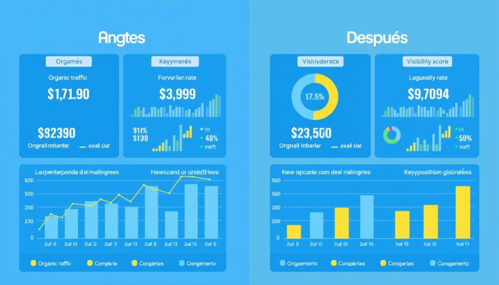 Gráfico mostrando resultados de implementación de estrategia de posicionamiento web